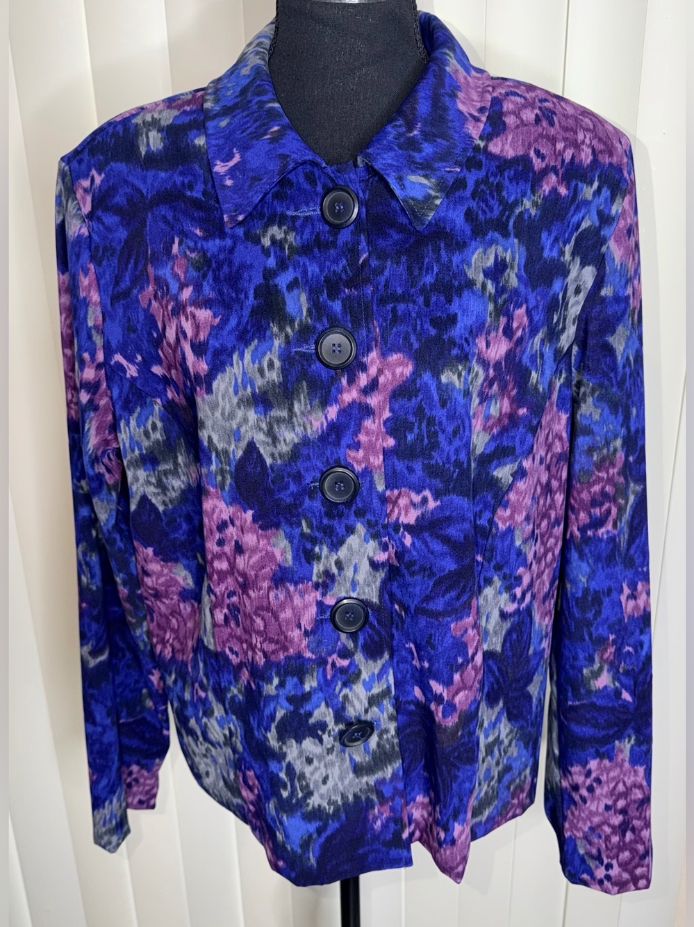 Vintage Passports Women’s Geometric Button Down Blouse Purple Gray Pink Sz 16